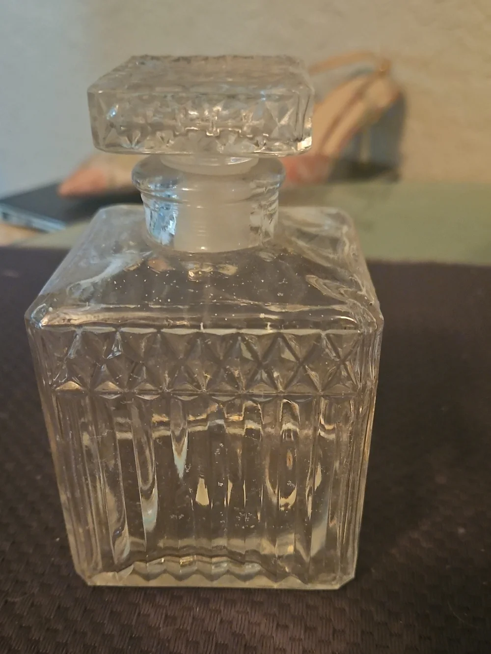 Clear Glass Square Decorative  Whisky Bottle - Unbranded